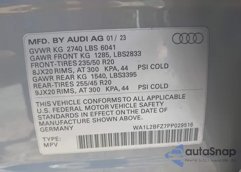 2023 Audi Q4 E-Tron Premium Plus 50 Quattro z USA, uszkodzony, nr VIN WA1L2BFZ7PP029516